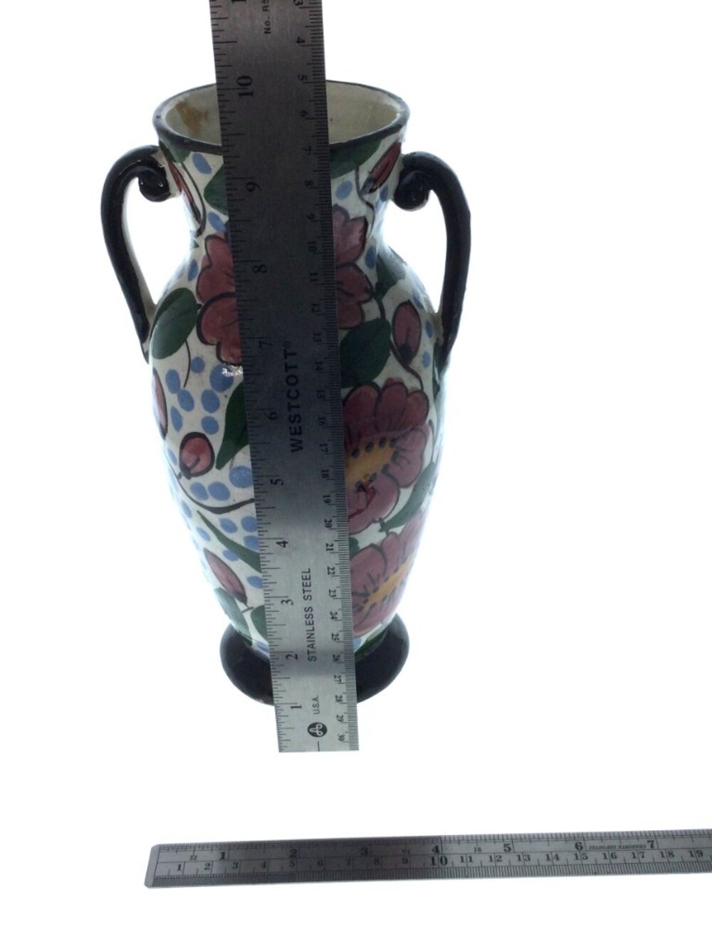 Vintage Hand Painted Double Handle Floral Vase Italy - Picture 3 of 8